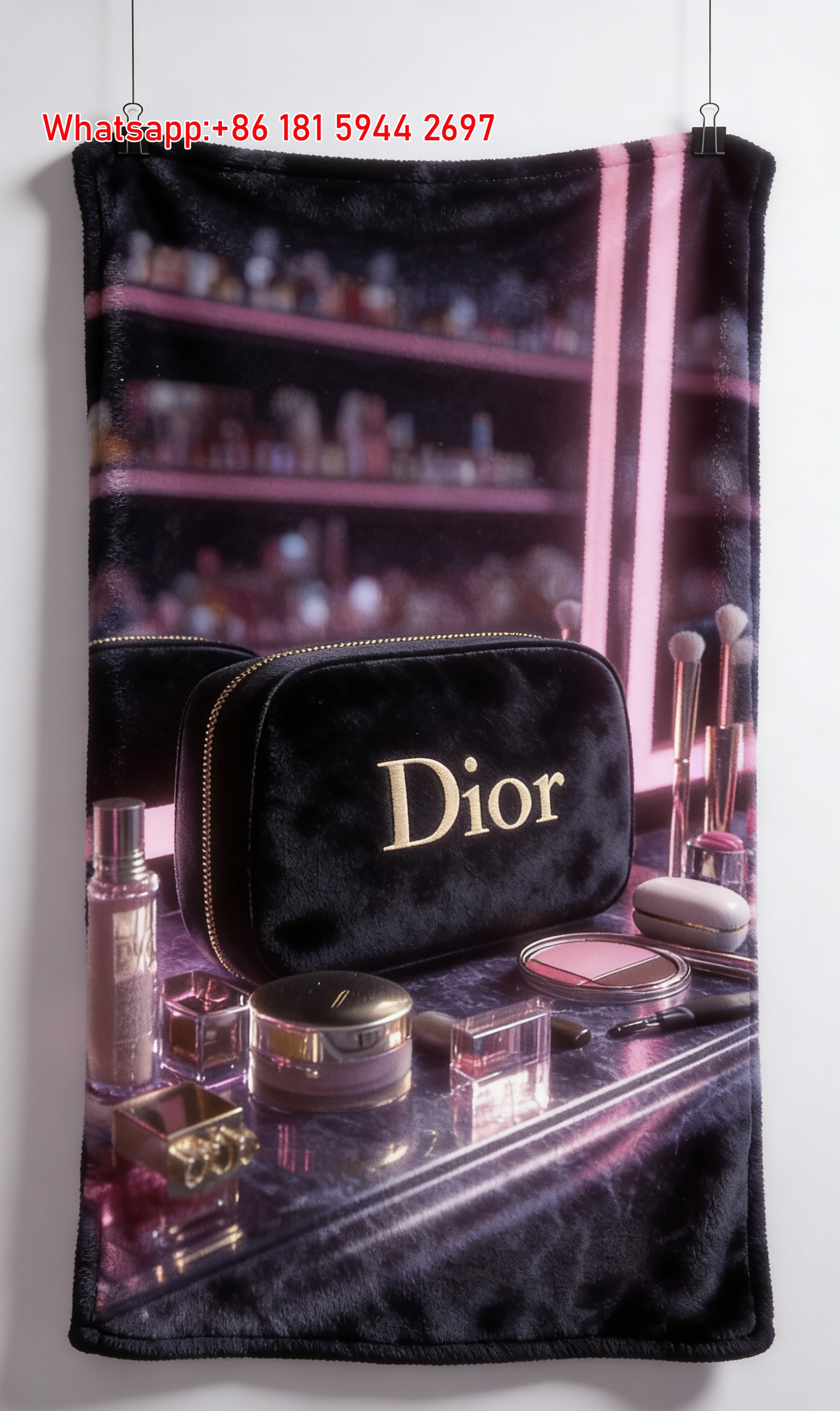 Dior Cosmetic Bag Pink Neon Beauty Counter Flannel Sofa Throw Blanket D269